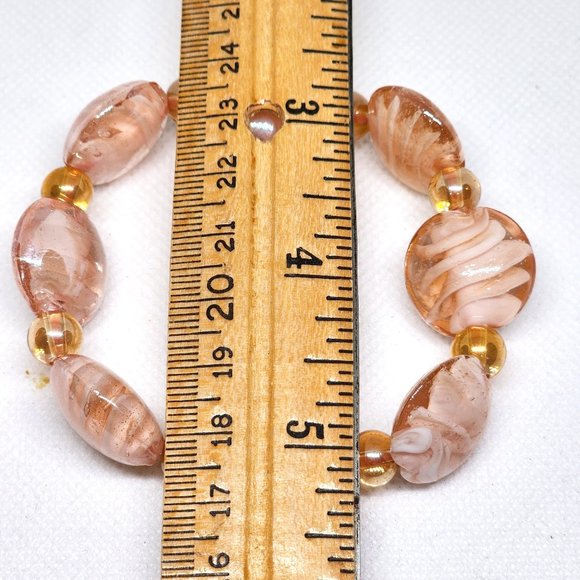 Pink Murano Style & Champagne glass beaded stretch bracelet one-size fits most - Picture 3 of 3